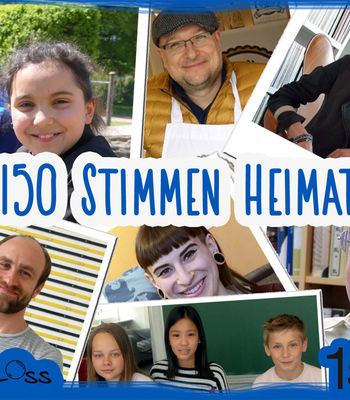 Fotocollage aus verschiedenen Fotos mit Personen und dem Text "150 Stimmen Heimat"