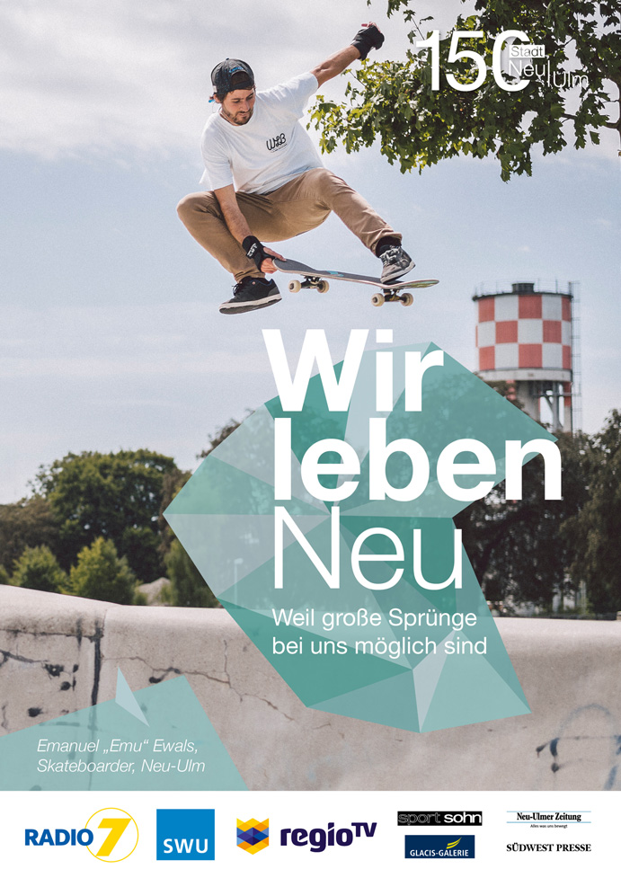 ampagnenplakat mit Emanuel Ewals, Skateboarder