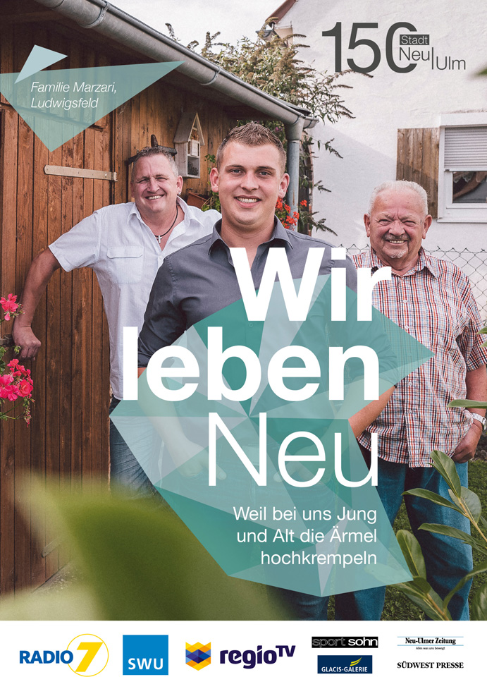 Kampagnenplakat mit der Familie Marzari