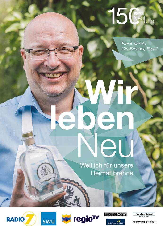 Kampagnenplakat mit Frank Steinle, Gin-Brenner