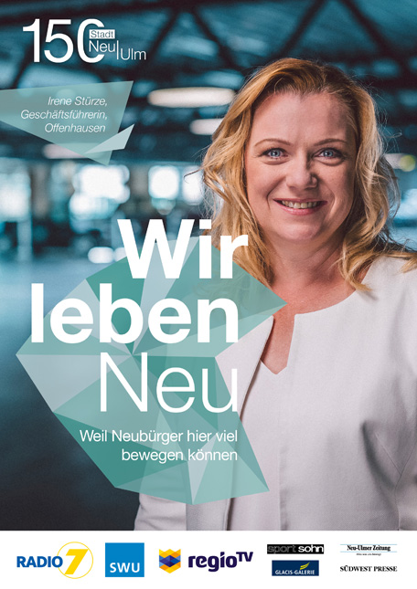 Kampagnenplakat mit Irene STürze, Geschäftsführerin